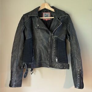 Circus by Sam Edelman Black Distressed Faux Leather Jacket